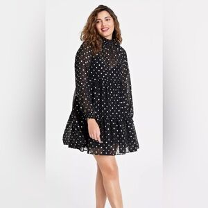 On 34th Metallic Clip Dot Tiered Trapeze Dress  Size Large NEW WITH TAGS